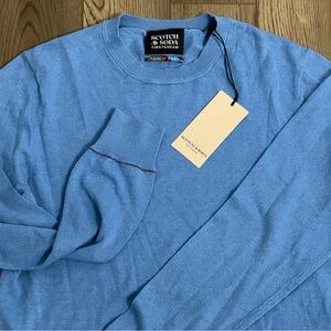 NEW Scotch & Soda Linen-Blend Regular Fit Crewneck Pullover in‎ Lake Blue